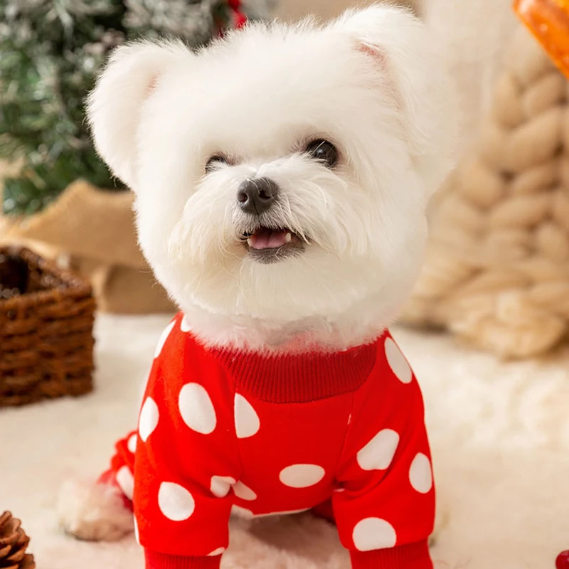 Santa Claus Dog Clothes Pet Polka Dot  Four Legged Clothes Teddy Winter Warm Clothes Schnauzer Home Clothes Pet Supplies