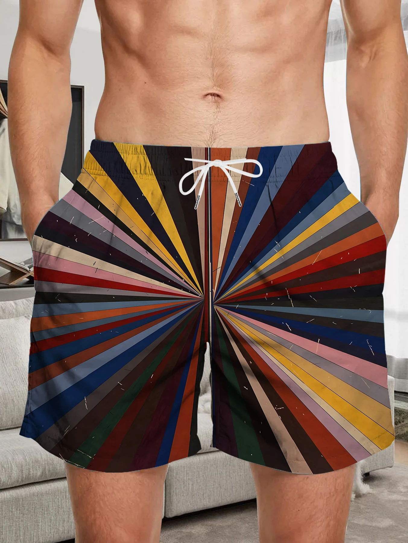 

Thin Section Quick Dry Polyester Shorts Men Full Digital Print Outdoor Beach Pants