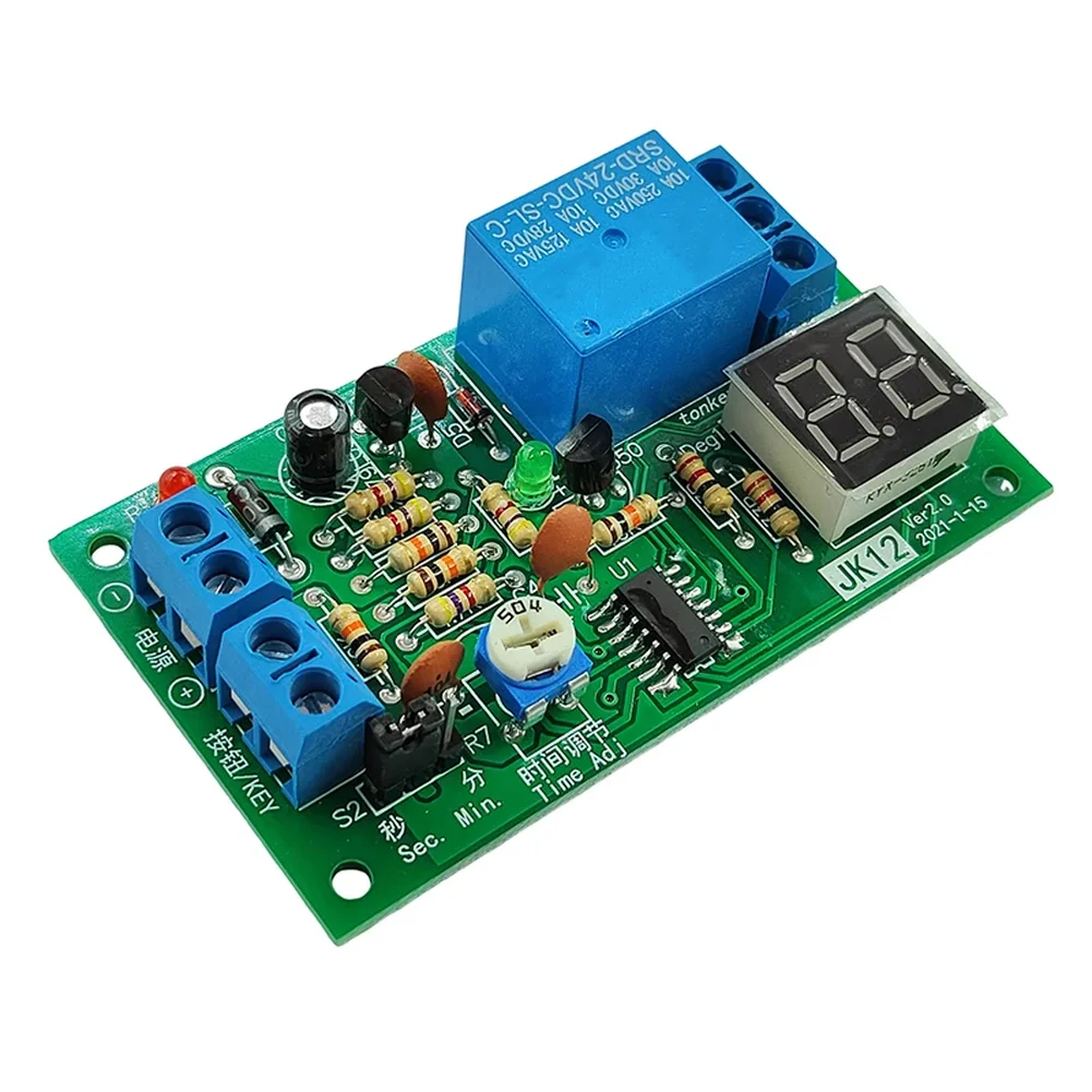 12V Time Delay Relay Module with Adjustable 1-99 Second or Minute Countdown and Digital Display for Electrical Circuits