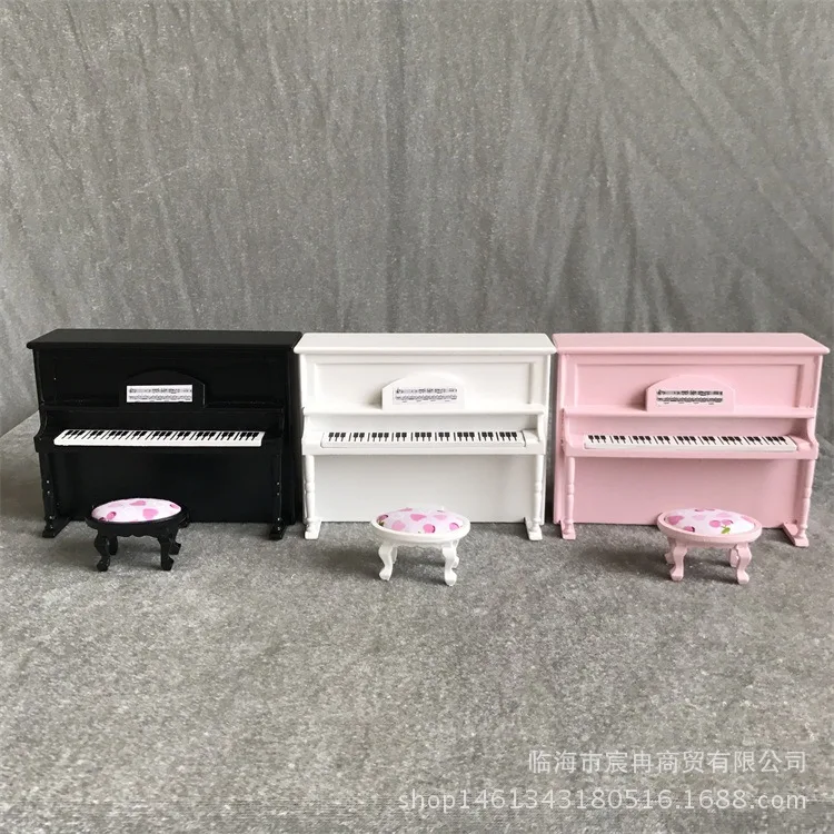 1:12 DOLLHOUSE MINIATURE Piano Musical Stool 2 Piece Set Mini Upright Piano Musical Instrument Doll House Accessories Decoration