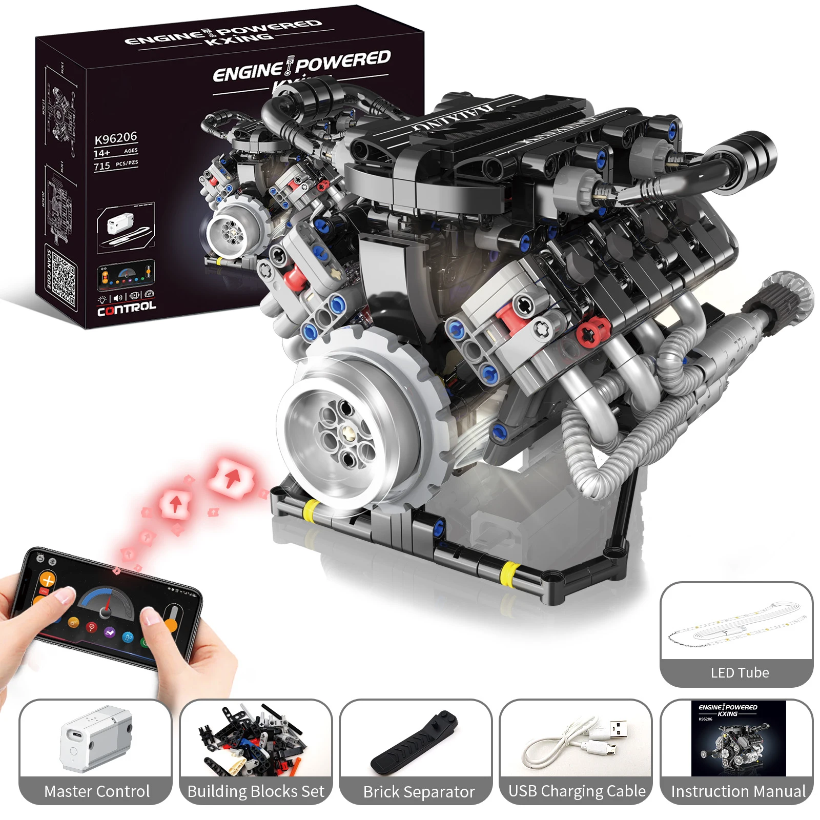 

Top supercar racing V8 mechanical engine, 715 PCS electric building block toy model assembly, boys' educational toy gift