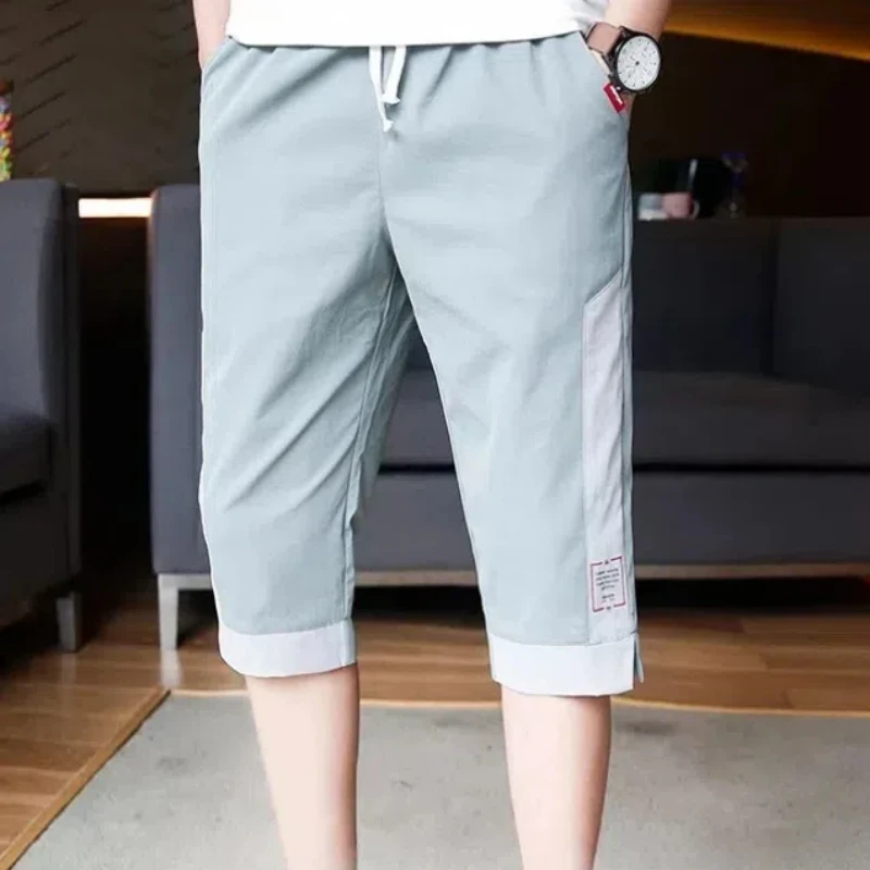 2024 Summer Elastic Capri Pants Men's Clothing Casual Thin Style Chao Pai Korean Version Shorts Men's Fashion All-match Pants