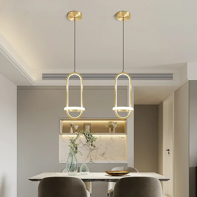 

Modern Minimalist Bedside Chandelier New Long-Line LED Nordic Black Gold Bedroom Shop