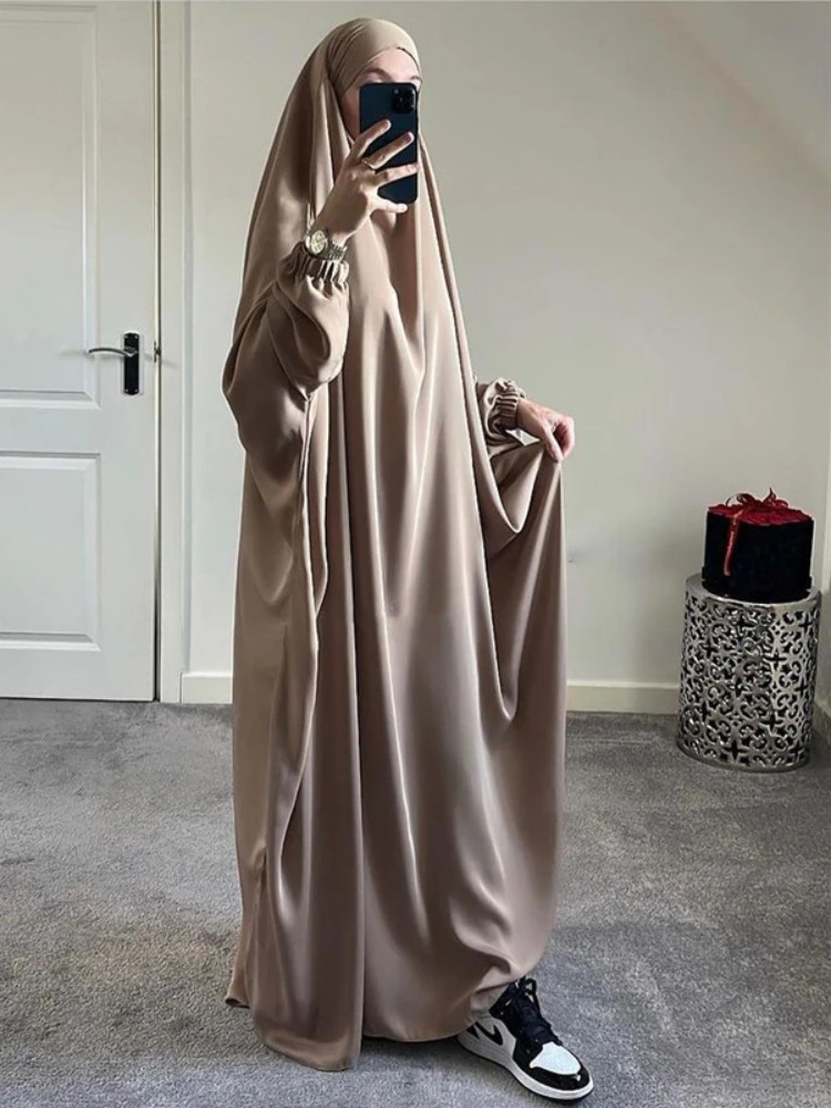 Ramadan One Piece  Long Khimar Abaya Muslim Women Dress Prayer Garment Dubai Saudi Prayer Dress Maxi Loose Robe Eid Niqab