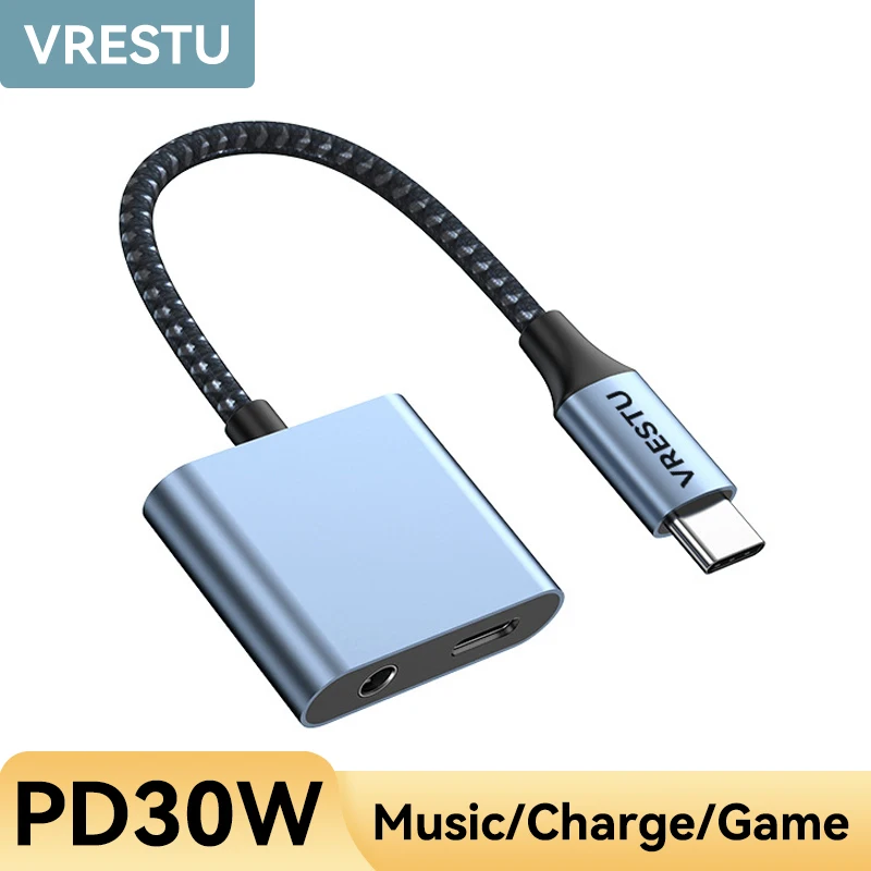 3A PD30W Fast Charge USB Type C to 3.5mm Jack Headphone Adapter DAC Chip USB C to USB C for Samsung S24 iPad Pro Pixel 7 HTC U12