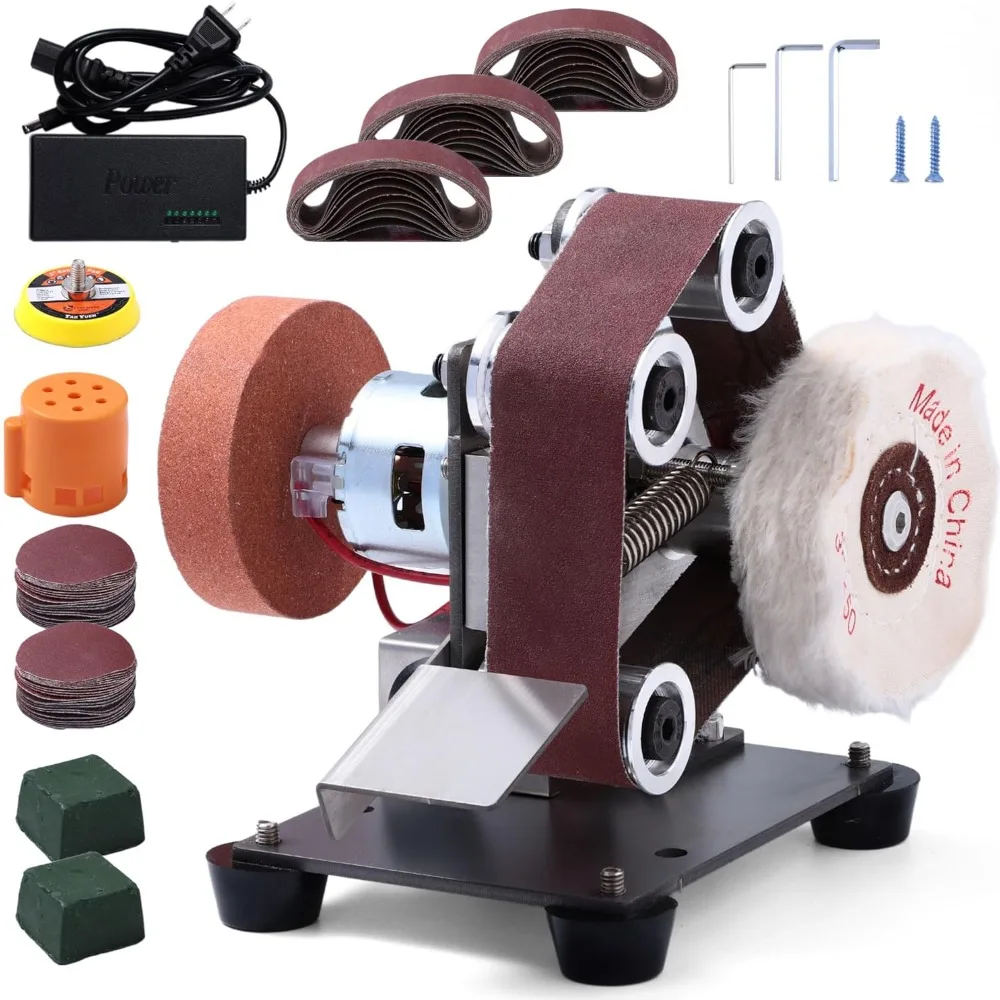 3 in 1 Mini Belt Sander - 7 Adjustable Speed Vertical Electric Belt Grinder for Knife Sharpening, Woodworking & Metal Work