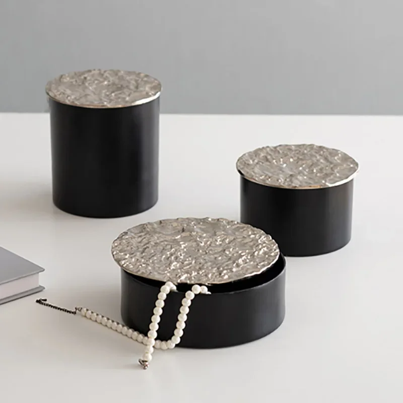 Ceramic Storage Jar Gold Irregular Grain Pleated Lid Canister Casket Desktop Storage Container Jewelry Box Jewel Case