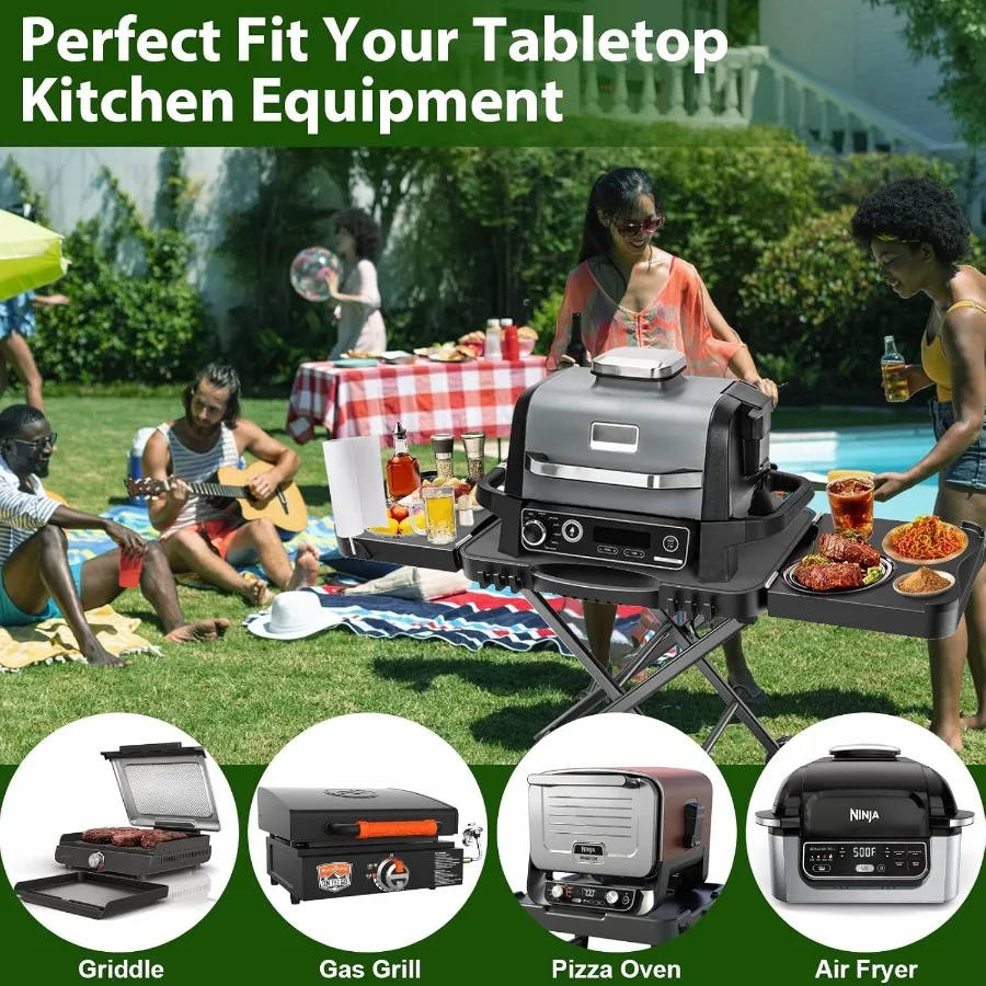 حامل طاولة شواء داخلي محمول لشواية نينجا وود فاير الخارجية OG701 OG850 OG951 مع مساحة طهي كبيرة مقاس 51 بوصة