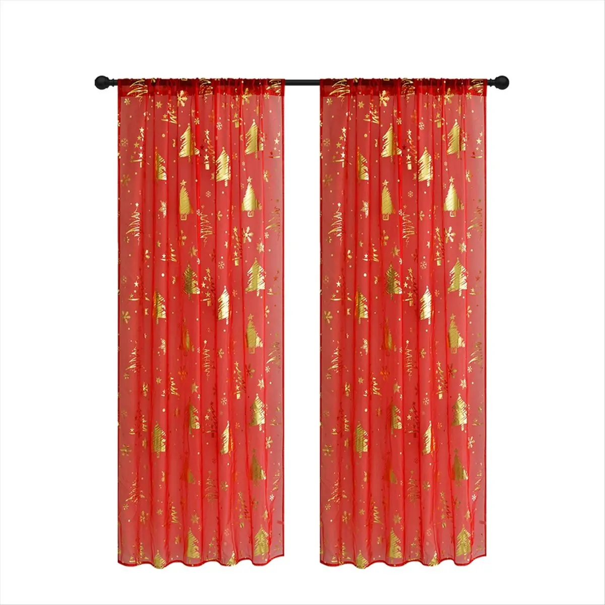 2 Pc Christmas Sheer Curtains with Snowflake Print Window Curtains for Living Room 52