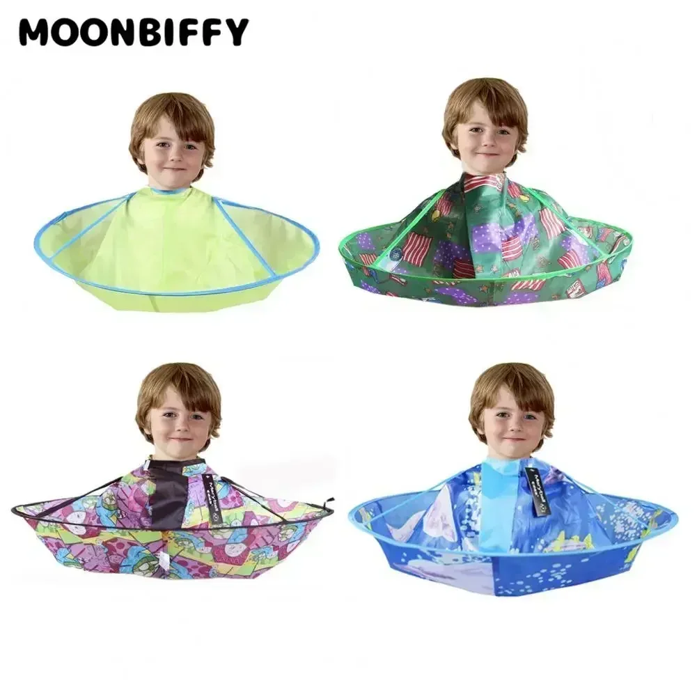 Hair Cutting Cape Cartoon Pattern Foldable Breathable Kids Haircut Cape Cloak Umbrella for Home Baby Trumpet Haircut Bib Home