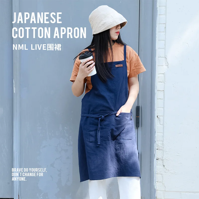 Leisure simplicity cotton bib apron household kitchen coffee shop milk tea shop simple ins stripe work clothes apron