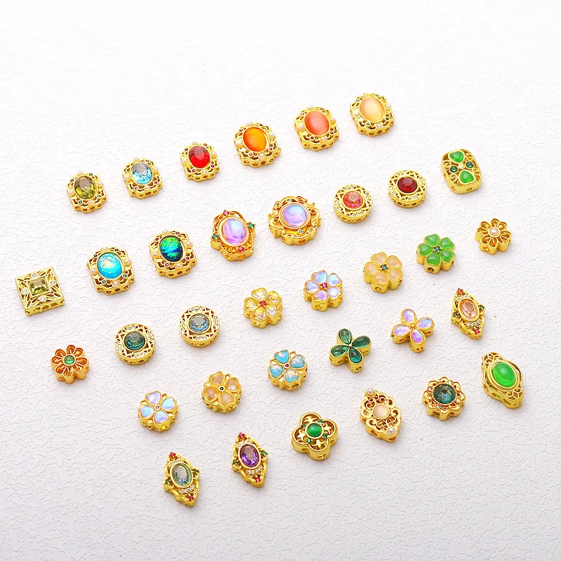 5pcs Copper-gold-plated Cat-eye Inlaid Beads Imitation Jade Transport Beads DIY Bracelet Necklace Accessories Jewelry Materials