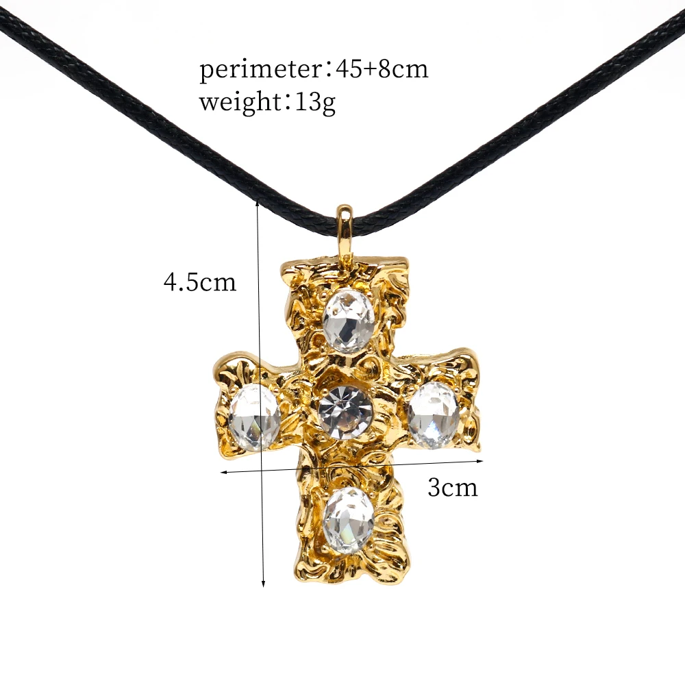 Fashion Geometric Cross Pendant Necklace Black White Rhinestone Inlaid Cross Metal Jewelry Friend Accessories