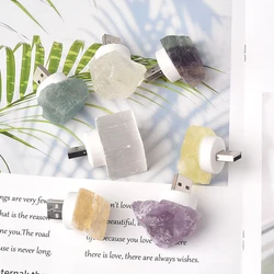 Natural Irregular Crystals Stone USB Light Rose Quartz Amethyst Raw Minerals Small Night Lamp Reiki Healing Bedroom Home Decor