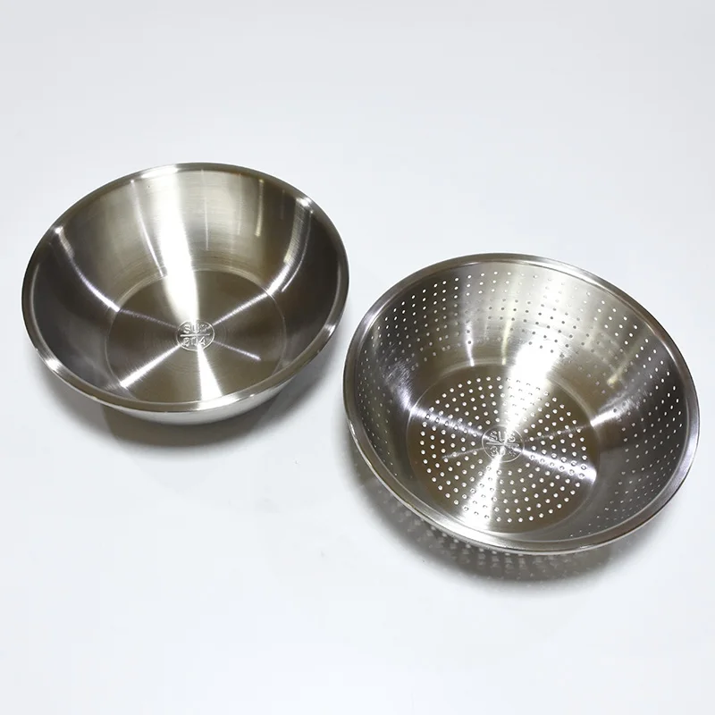 

Multi function 2pcs stainless steel colander rice&vegetable fruits strainer washing basin