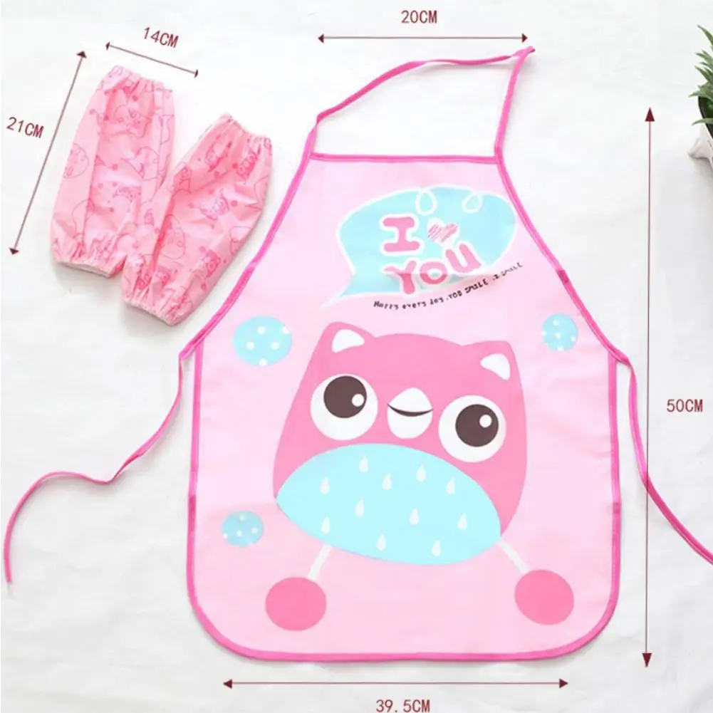 Cute Fashion Cartoon Children Apron Sleeves Chef Hat Pocket Set Kids Craft Art Kitchen Cooking Chef Suit Drink Food Baking Toys