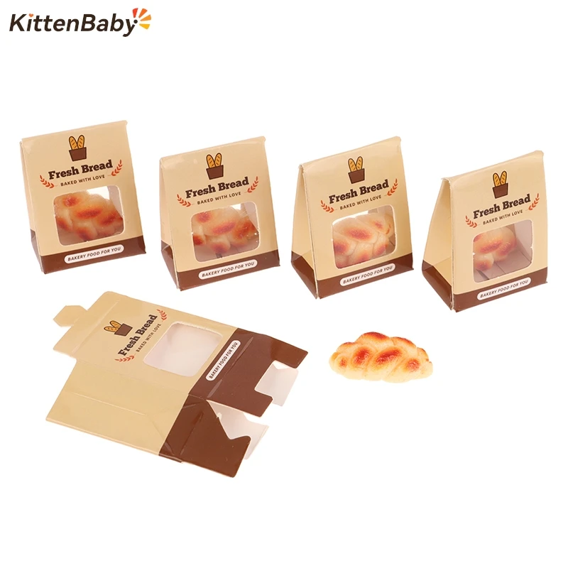 5Set 1:12 Dollhouse Simulation Dessert Bread With Package Box Doll Kitchen Food Decor Toy Dolls House Scene Decor Accessories