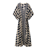 BM&MD&ZA2025robe-style printed V-neck loose temperament casual waist tie dress summer new women's clothing