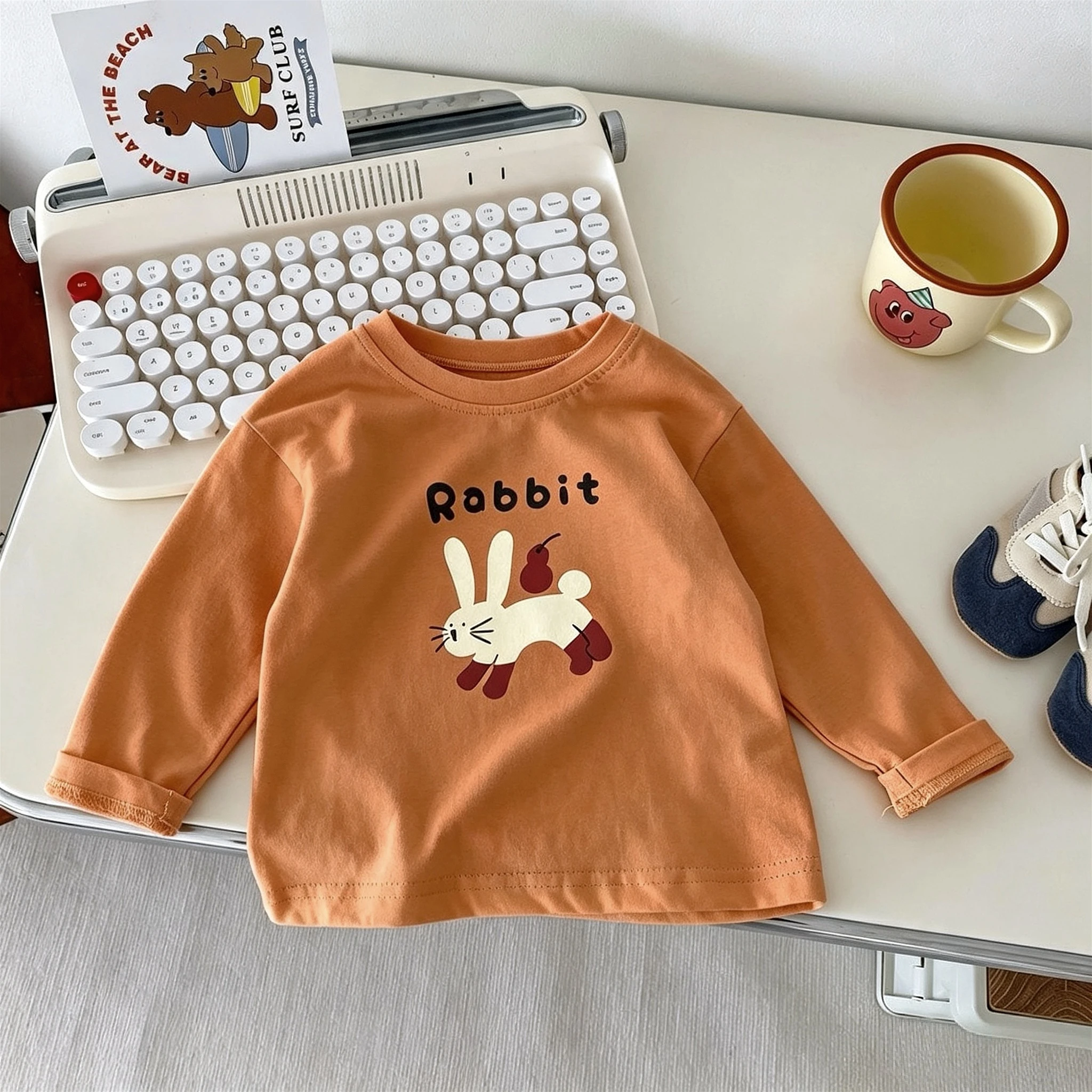Korean Fashion Cartoon Long Sleeve Tshirt Tops For Children Clothing Autumn Simple Versatile Kids Bottoming Shirt Girls Blouse