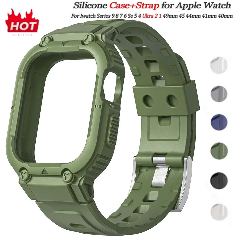 Gehäuseband für Apple Watch Ultra 49 mm 45 mm 44 mm 41 mm 40 mm Silikonband für Iwatch Serie 8 7 6 Se 5 4 Schutzhülle Armband