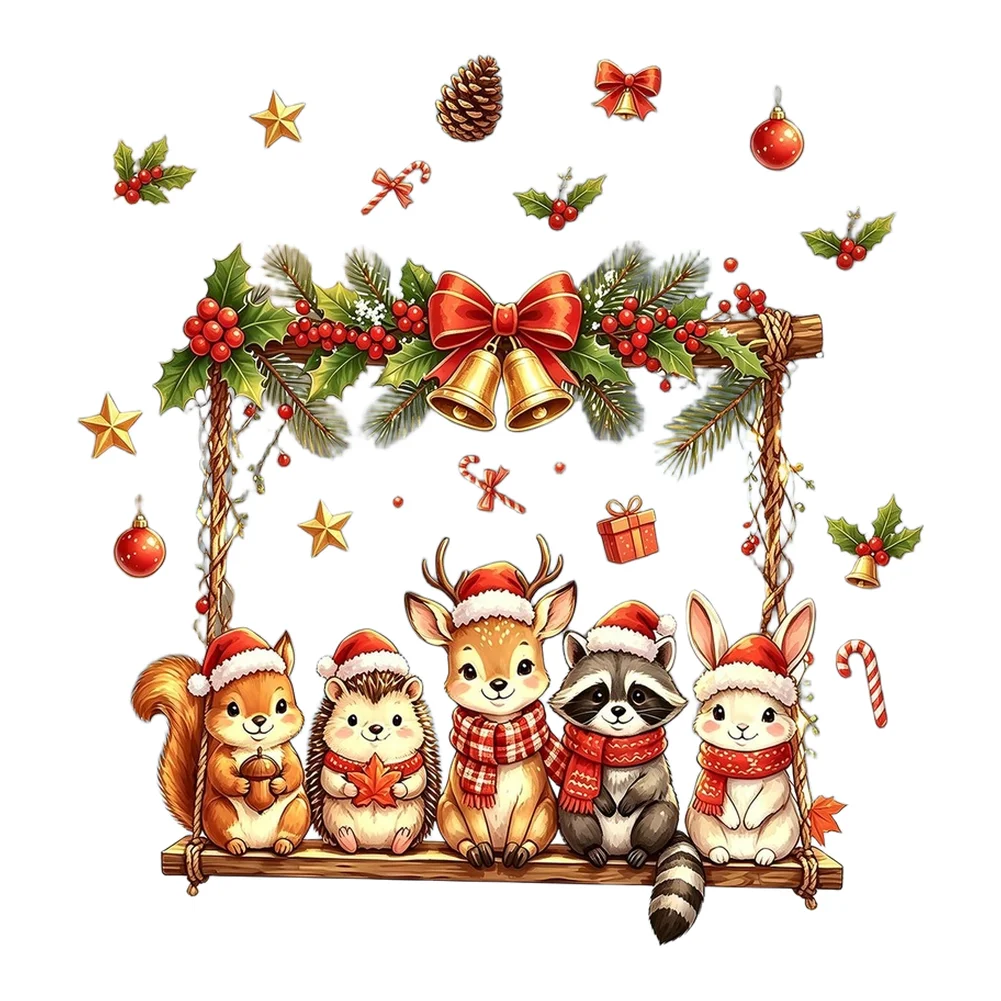 Cartoon Animal Swing Christmas Window Sticker PVC For static Cling Reusable Glass Decoration 29x38cm Festive Decor