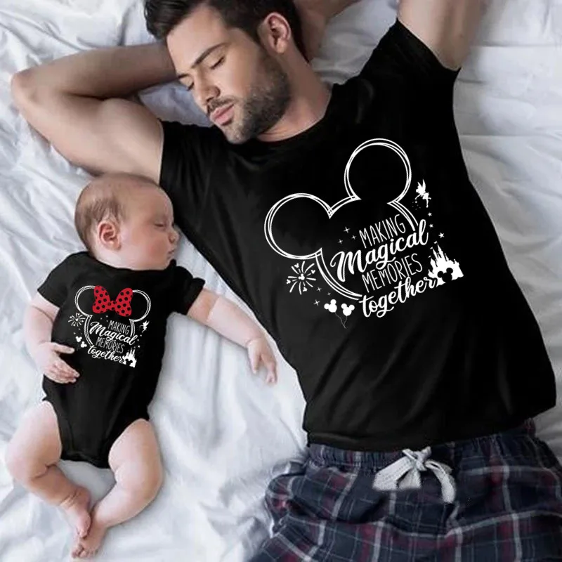 2024 Disney Trip Mickey Minnie Mouse Family Matching Shirts Cotton Dad Mom Bro Sis Kids T Shirt Baby Rompers Matching Clothes