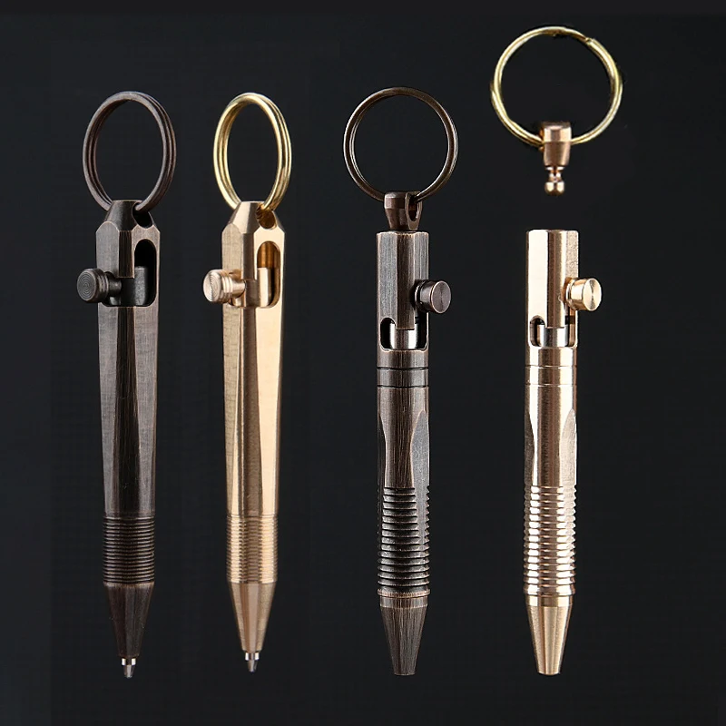 Imagem -05 - Mini Caneta de Bronze com Pingente de Chaveiro Destacável Gadget Esferográfica Portátil Caneta de Bolso de Viagem Presente de Assinatura