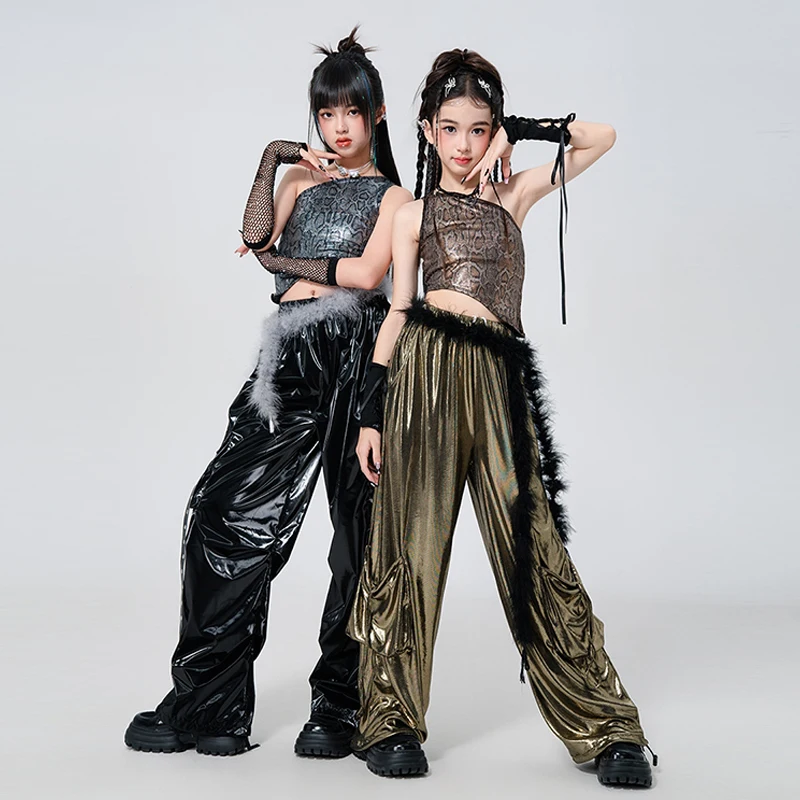 2025 ใหม่ชุดเต้นรําแจ๊สเด็กหญิง Hip-Hop Dance เสื้อผ้าแฟชั่นสาวกลุ่มรันเวย์แสดงชุด XH2901