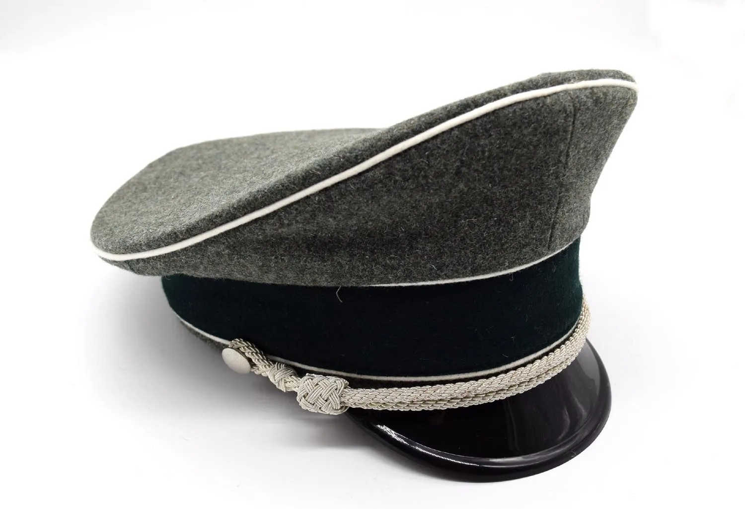 Reenactment German Elite Officer Wool Hat Cap Sweat Ring Made Leather Green Hat Wall W Silver Chin Cord