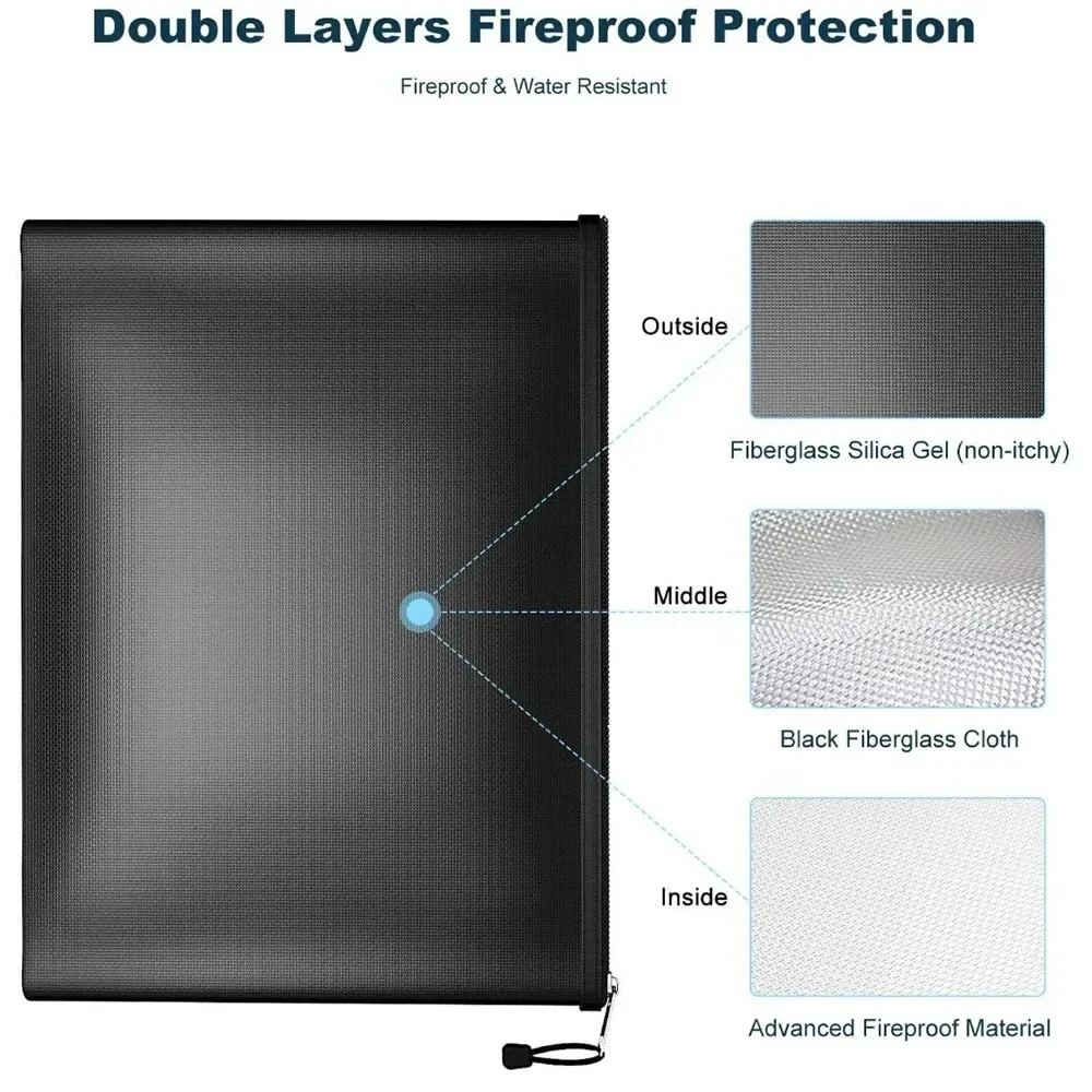 Fireproof Document Bag Safe Storage Pouch Fireproof And Waterproof Cash Bag With Zipper Safety Storage Bag For Money Documents