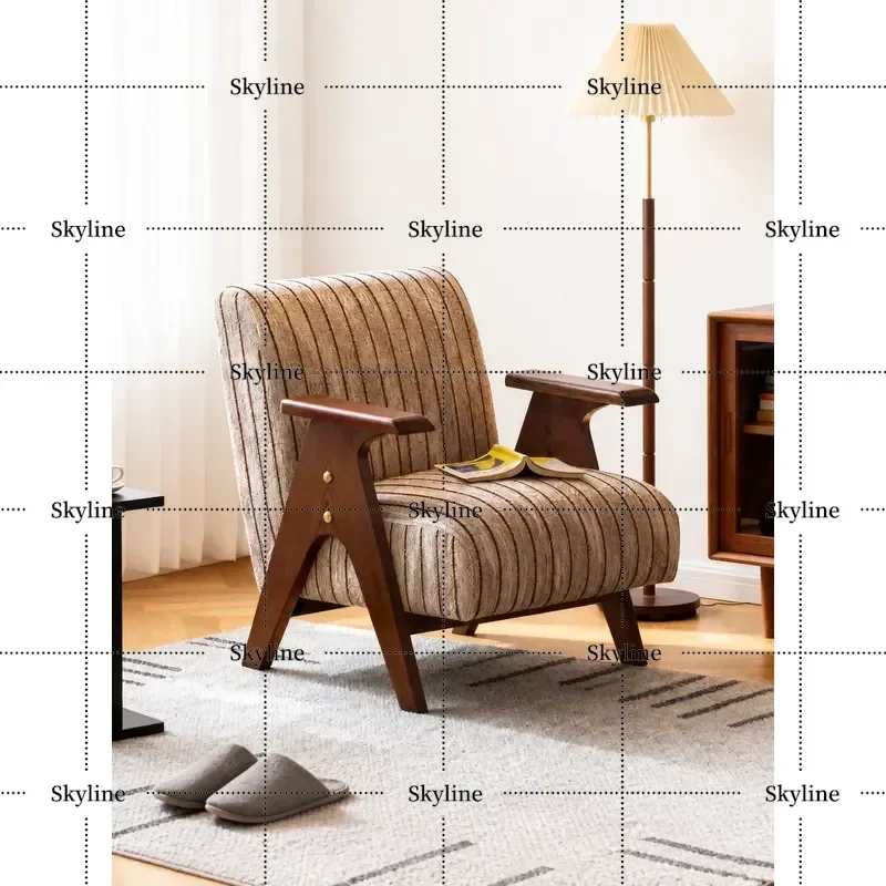 for Mairhk Solid Wood Single Sofa Back Chair Living Room Antique Home Balcony Richard Retro Fabric Leisure