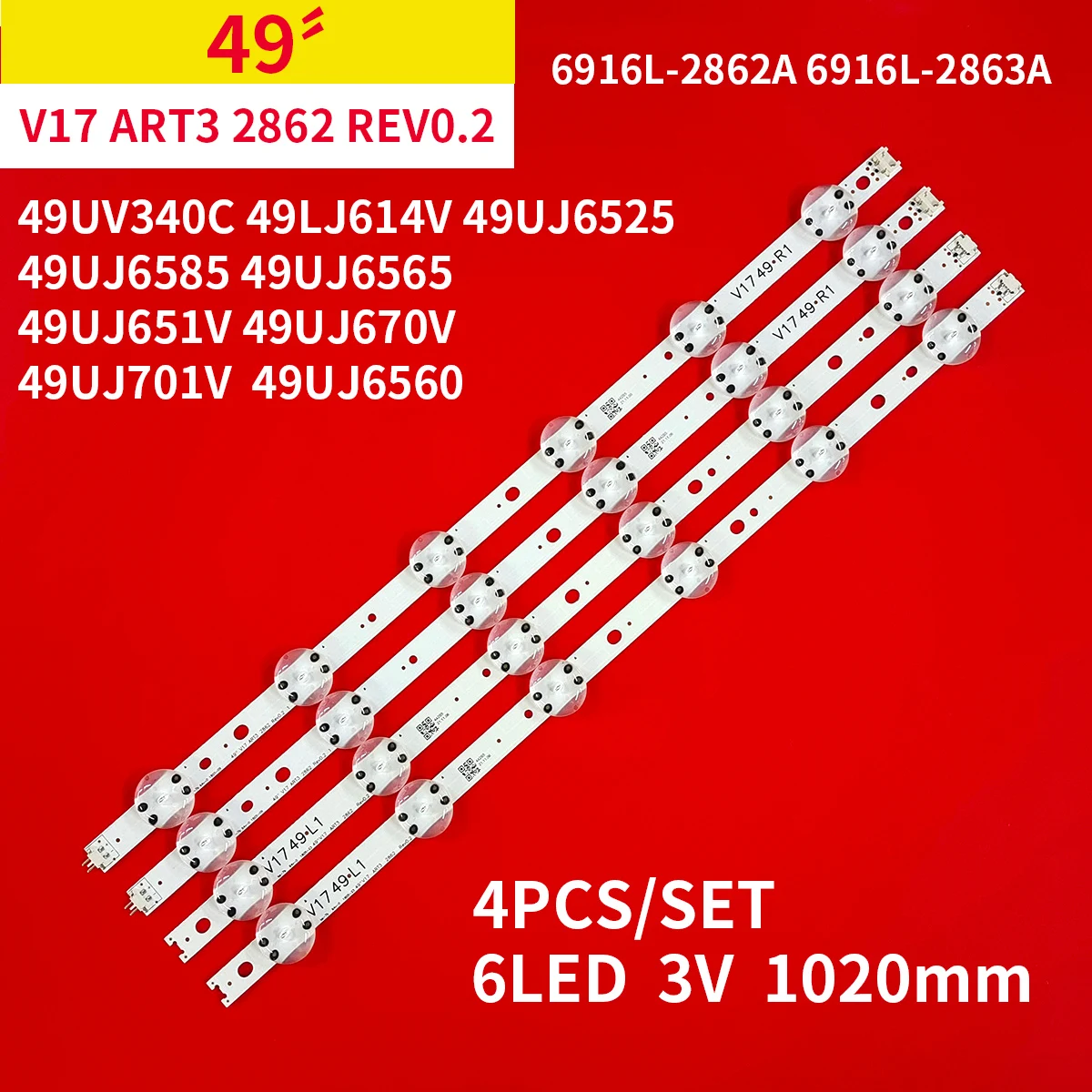 Nuovo 4 pz/set strisce di retroilluminazione a LED 6 lampade per LG 49 uv340c 49 lj614v 49 uj6525 49 uj6585 49 uj6565 muslimatexmuslimah 49 uj6560