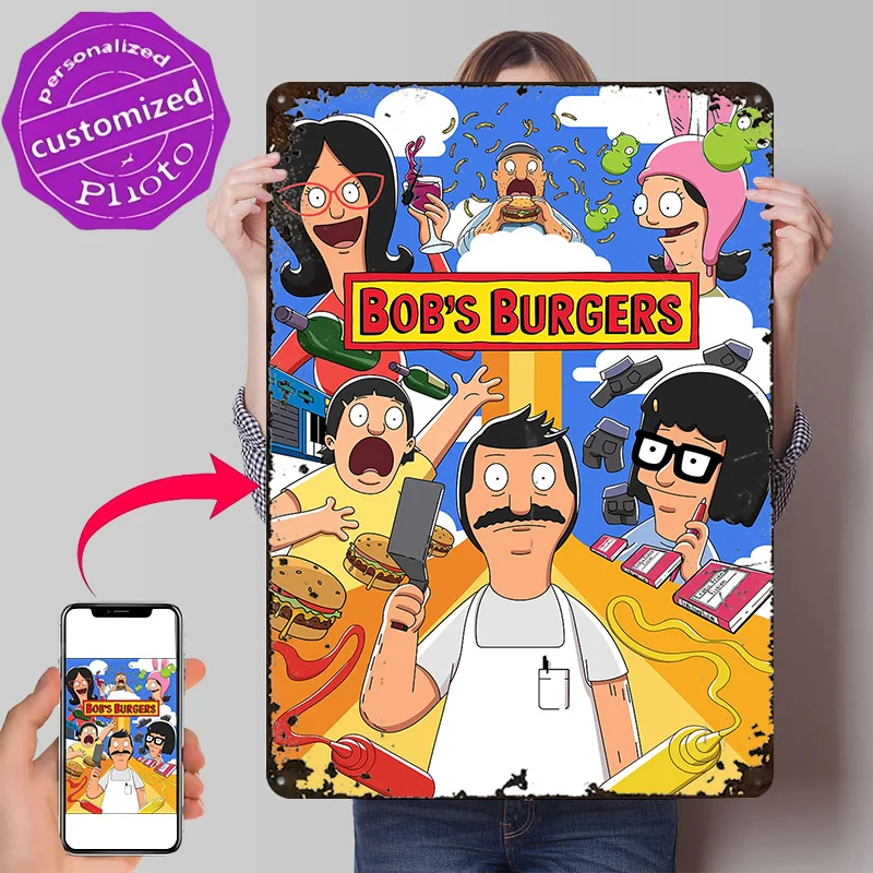 Bob's Burgers Family Portrait Personalized 3D Textured Metal Poster Wall Art Vintage Tin Signs for House Decor Room Wand Deko