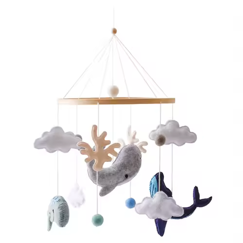 Wooden Crib Mobile Baby Bed Bell Rattle Toy Soft Felt Cartoon Bear Mobile bracket Newborn Music Box Bed Bell Hanging Bracket Toy - Image 14