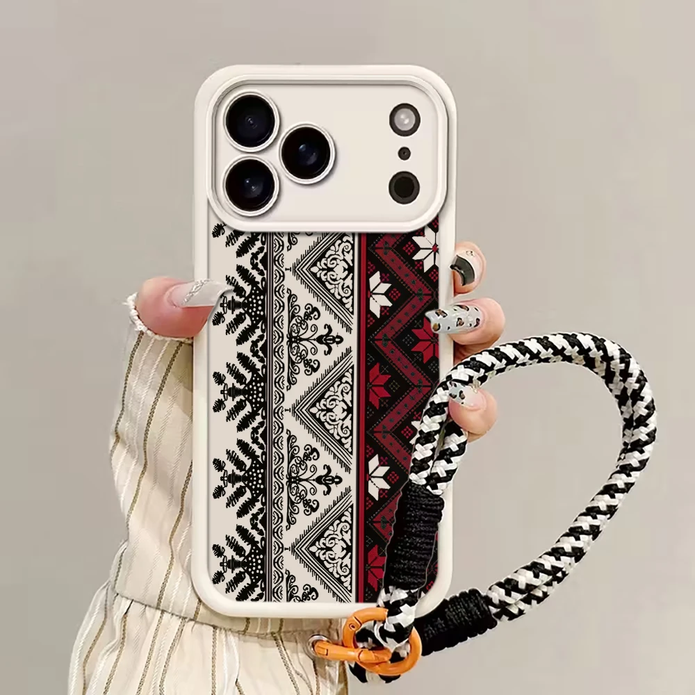 Europäischer Ethno-Stil Handgelenkband-Hülle für iPhone 16 17 Pro Max Hüllen iPhone 11 12 13 ProMax 14 15 Plus mit Lanyard Fundas – Detail 5