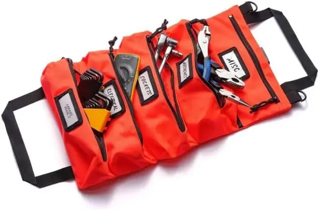 

5-Pocket Roll Up Tool Bag - Durable Waterproof Canvas, YKK Zippers & Secure Buckle - Ideal Gift for Dads, Mechanics