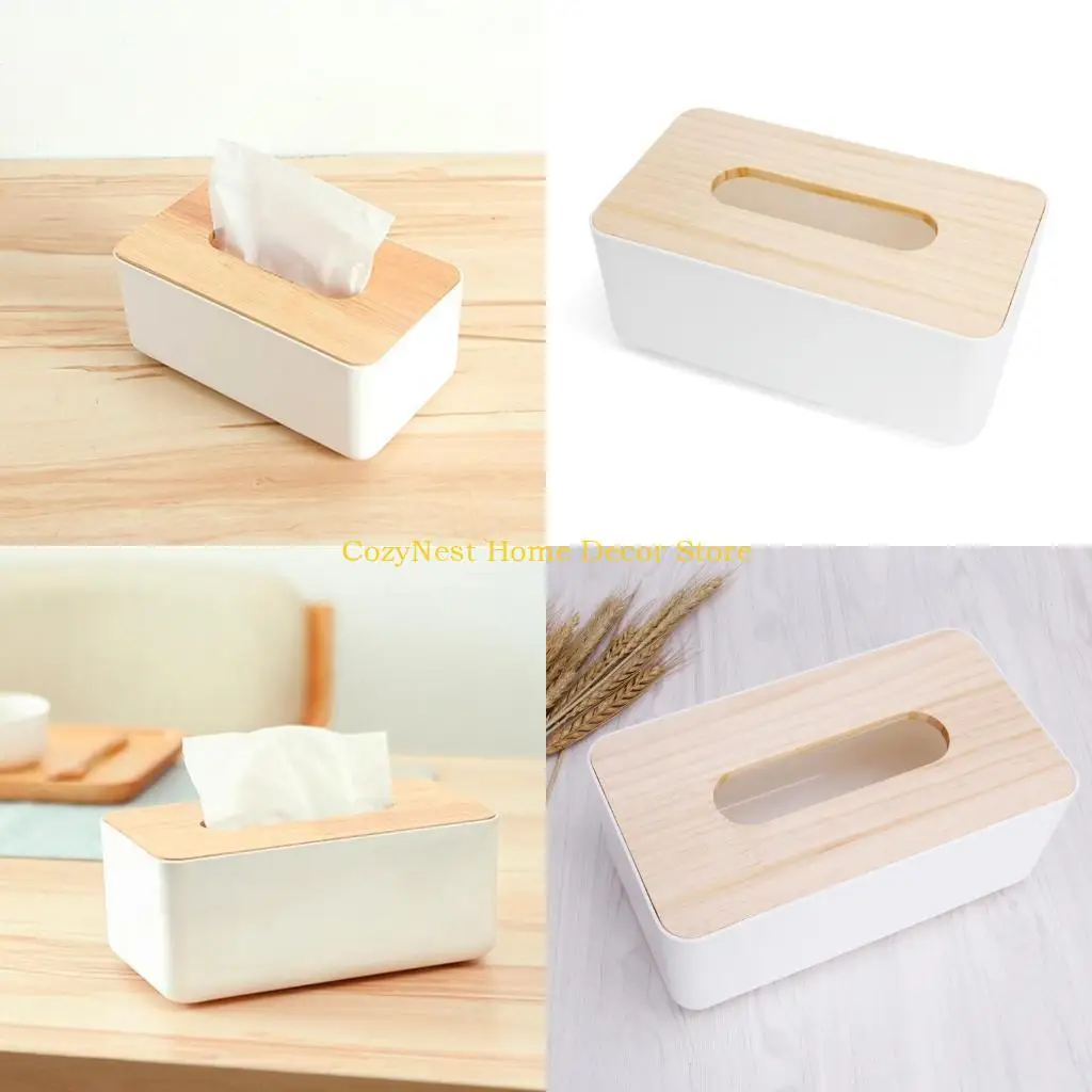 

92MF Диспенсер для салфеток Деревянная крышка Держатель для хранения бумаги Салфетка для футляра-органайзера