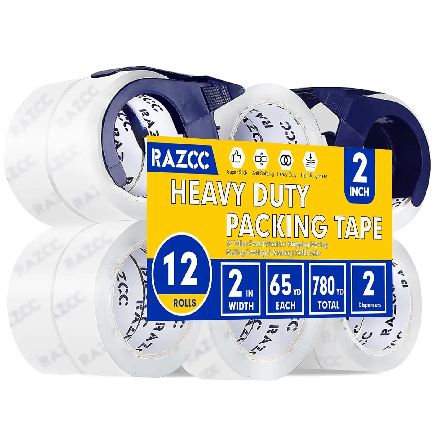 

Clear Packing Tape, 12 Rolls Heavy Duty Packaging Tape with Dispensers for Packing Shipping Moving and Sealing, Thicker