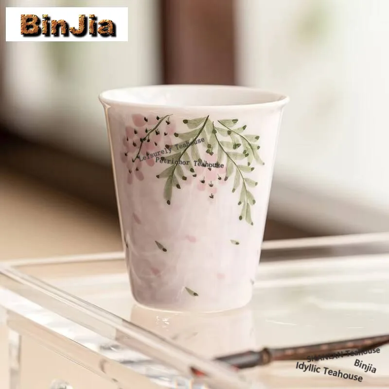 2pc/set Hand Drawn Wisteria Flower Ceramic Teacup Gathering Fragrance Cup Smelling Mug Tasting Master Cup Women's Tea Set 40ml