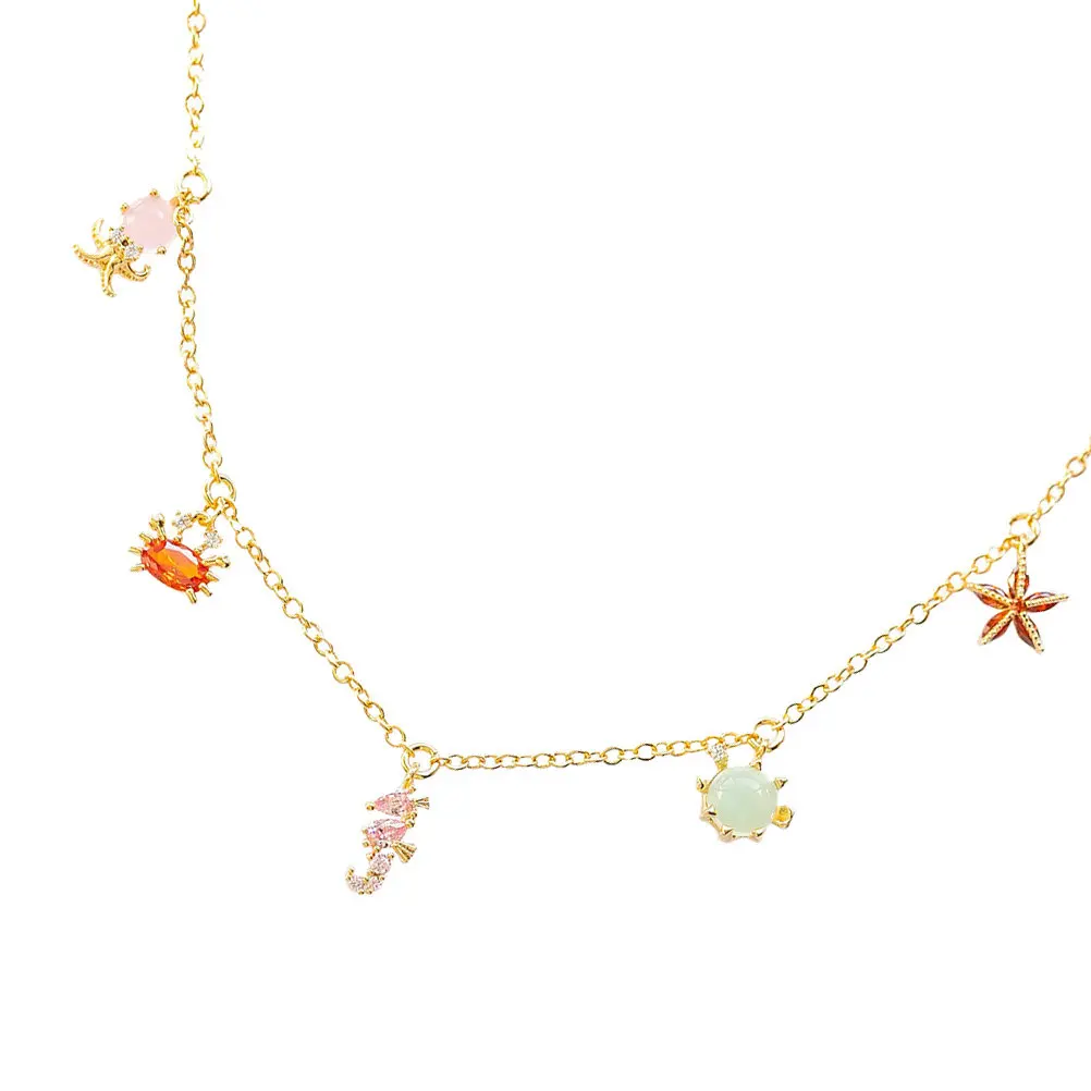 1Pcs Delicate Beach Clavicle Chain Necklace Colored Zircon Marine Animal Necklace Stylish Female Neck Chain Jewelry