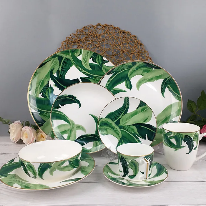 ins North European bone China plate banana leaf Phnom Penh ceramic plate hotel small fresh Western plate tableware photo props