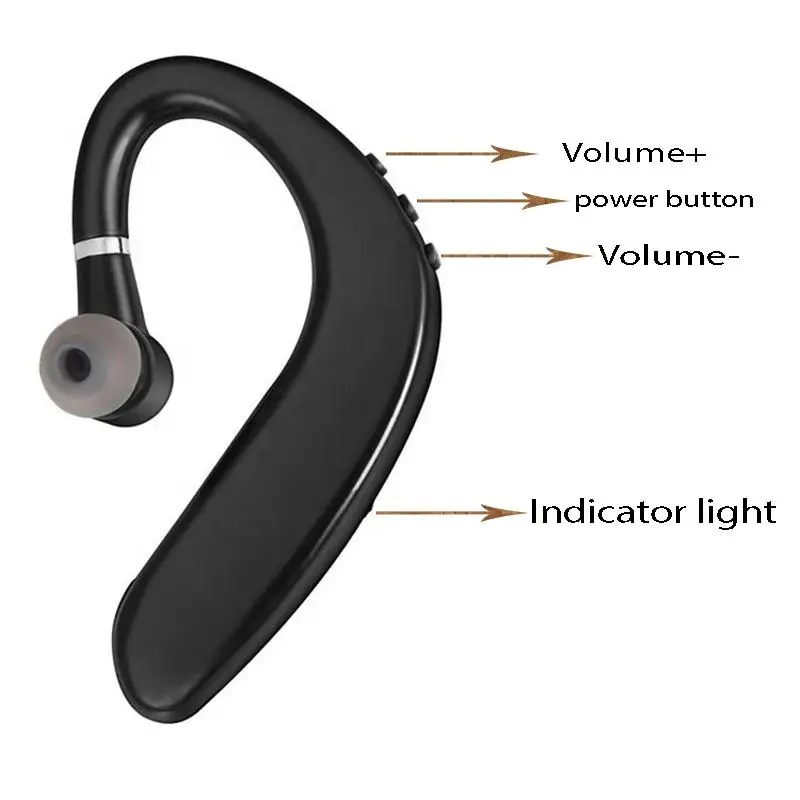 S109 Wireless Single Ear Hook Bussiness Auricolare Batteria di grande capacità Bluetooth 5.0 Cuffia Business Sport Musica Auricolari