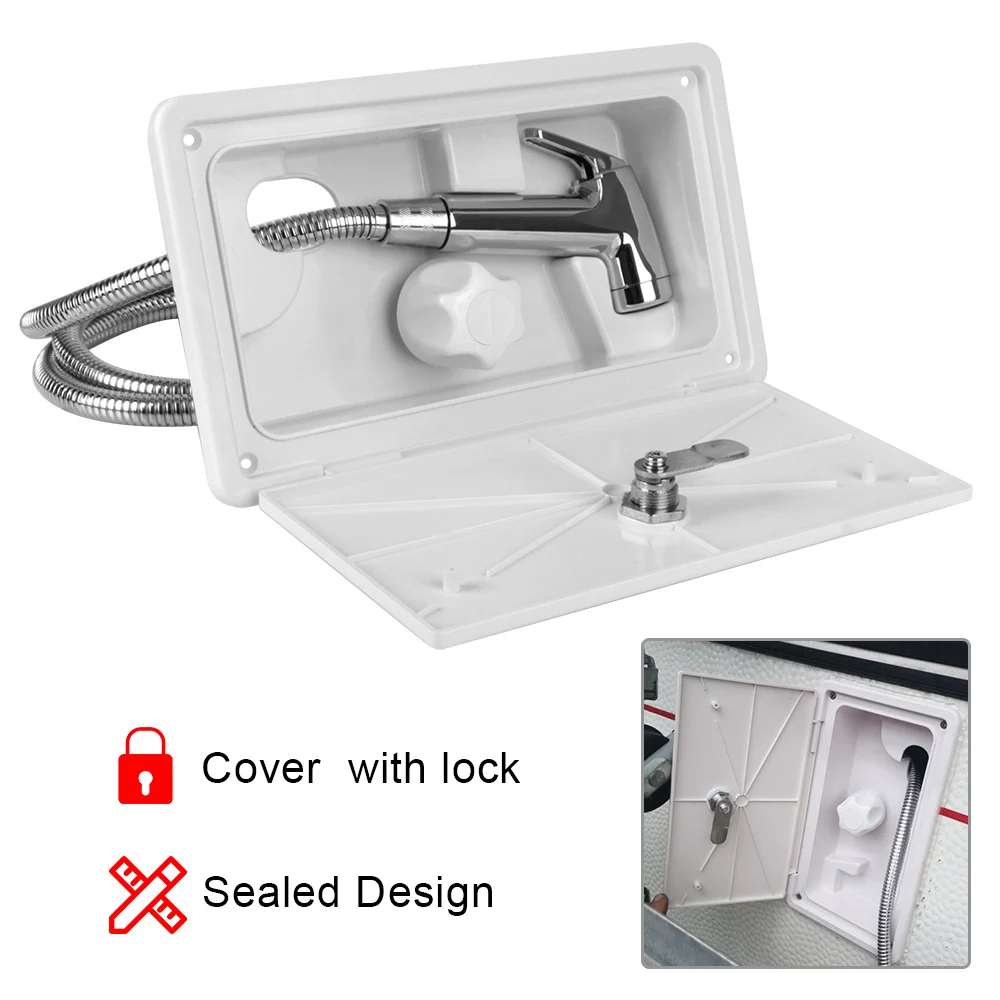 RV Shower Hose Nozzles Set Camper Car Supplies RV Shower With Lock Cover Boat Motorhome Caravan Shower Hot and Cold Water Faucet