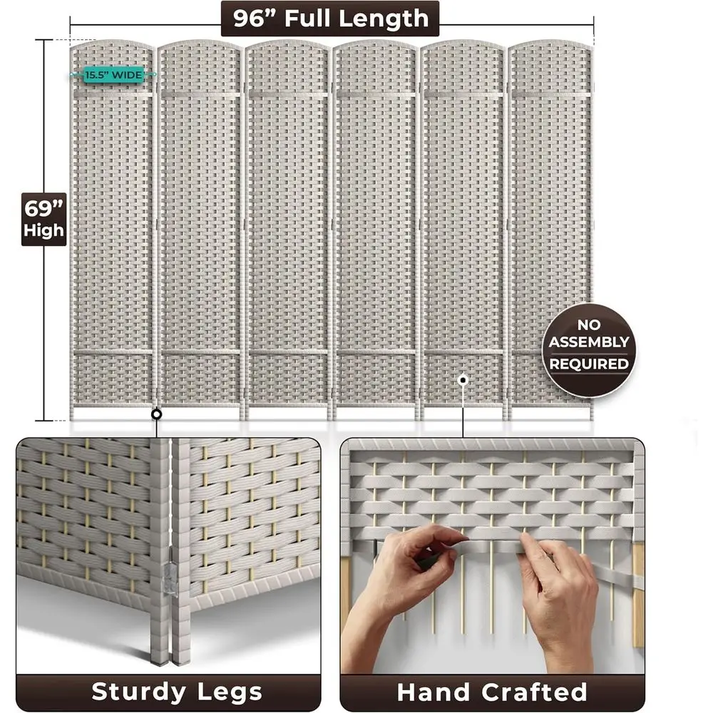 Double Hinged 6-Panel Room Divider, 6ft Tall Privacy Screen with Wide Mesh Design for Room Separation