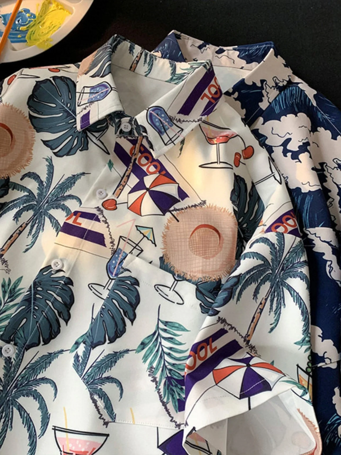 

Loose Ice Silk ort Sve irt Men's Summer Holiday Hawaii Flower Print Slim Fit Outerwear Thin Hong Kong Sle Loose irt