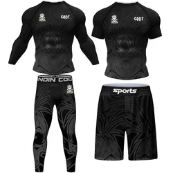 Men Sport MMA Rashguard Jiu Jitsu Jerseys+Pants MMA T Shirt +Shorts BJJ Boxing 4Pcs/Set Gym Rash Guard Fightwear Sportsuit Boxeo