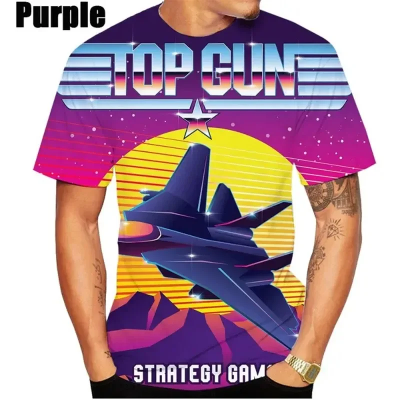 Summer Fashion 3D Top Gun Men's Casual Oversized T-shirt Hip Hop Harajuku Street Round Neck Short Sleeve Tops