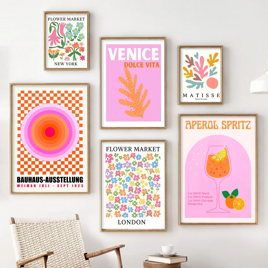Pink Matisse Flower Market Bauhaus Cocktail Abstract Gallery Wall Art Canvas Painting Poster Print Picture For Living Room Decor