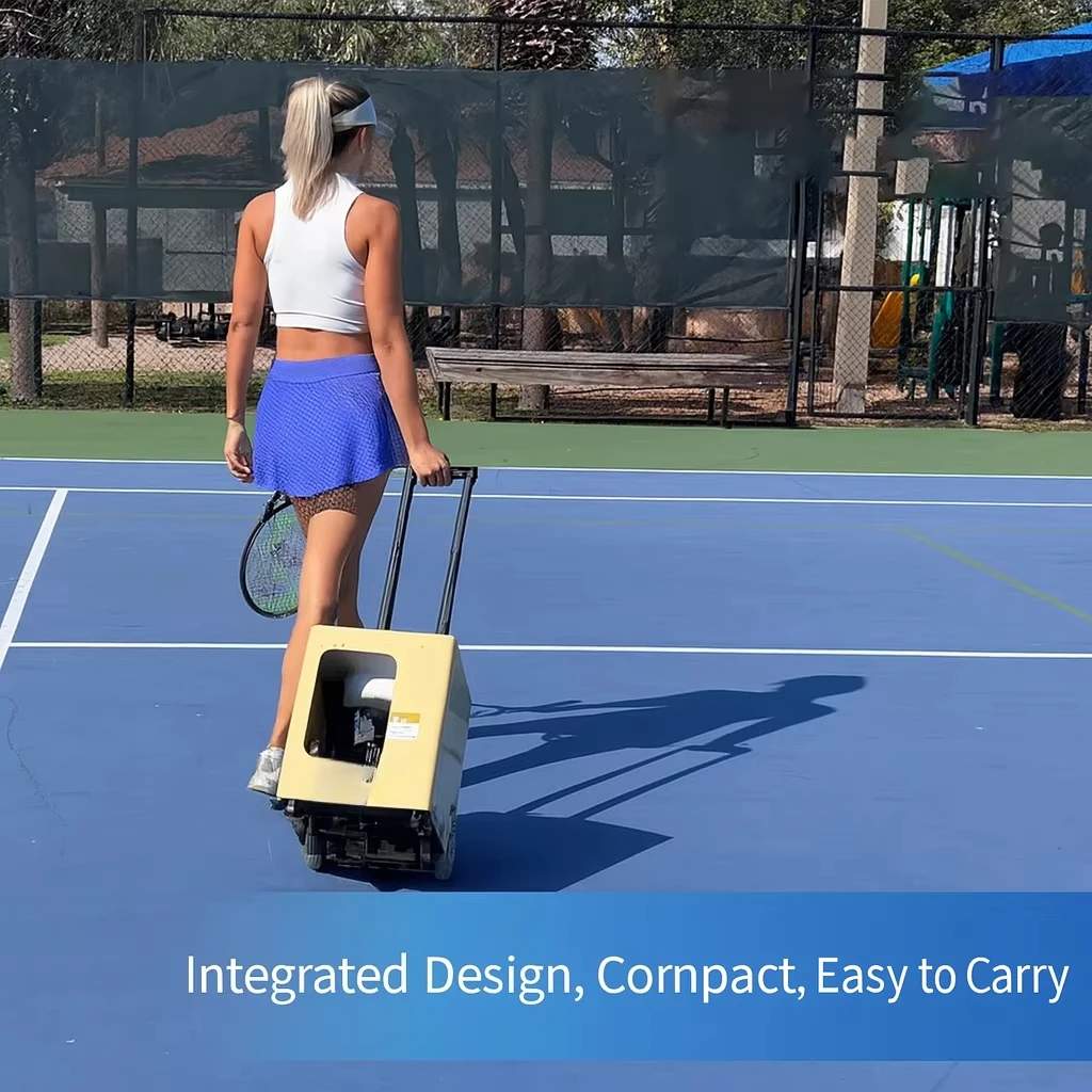 Tragbare Court-Tennisballmaschine, kontinuierliches Futter, geräuscharm, geeignet für das Übungstraining im Innen- und Außenbereich, Tennisballmaschine