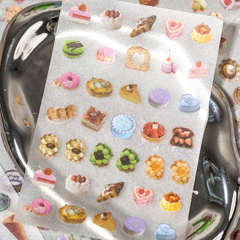 6 Sheets Cute Cake snacks theme Stickers Creativity Adhesive Diy waterproof Decorative Diary Scrapbooking material view 6